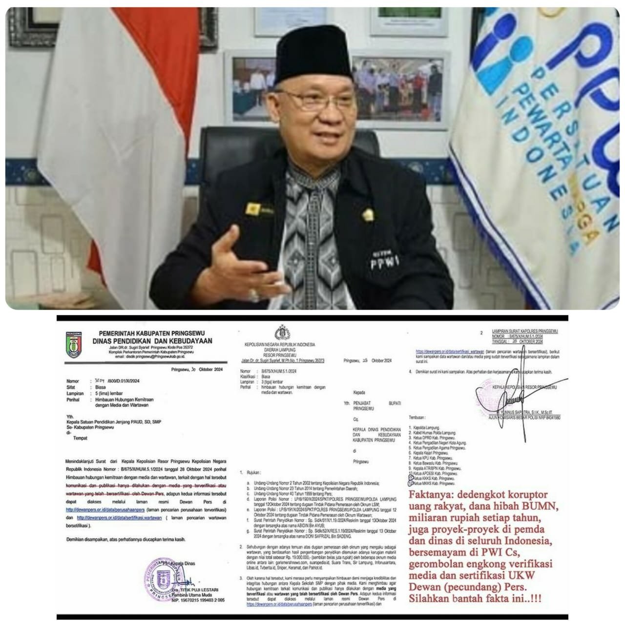 Kapolres Pringsewu Larang Sekolah Bermitra dengan Wartawan Non-UKW, Ini Tanggapan Wilson Lalengke