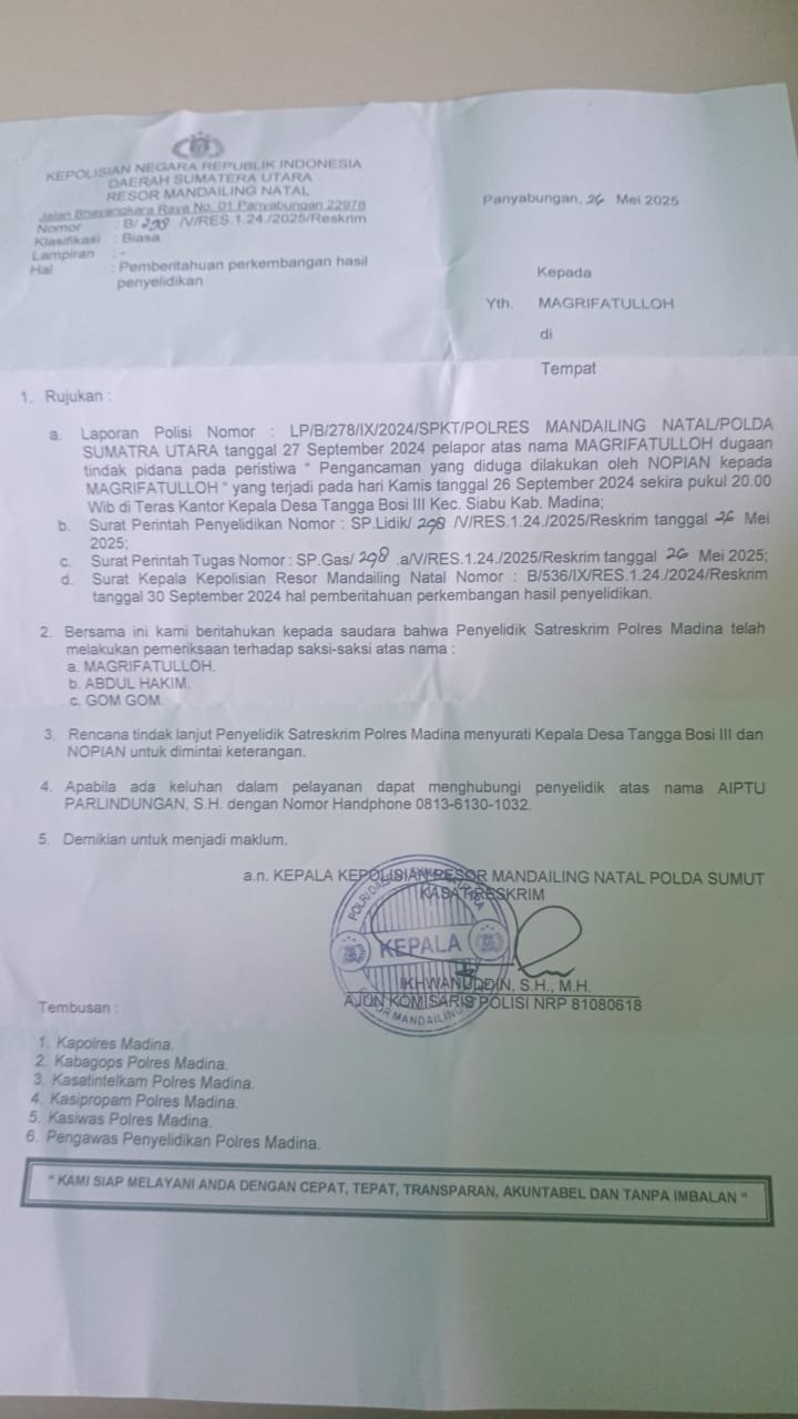 Wartawan Diancam Saat Liputan BLT, Polres Madina Usut Serius Dugaan Intimidasi