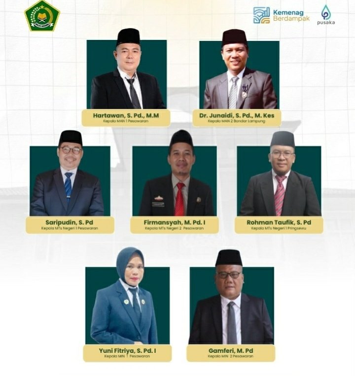 Kepala Kemenag Lampung Lantik 7 Kepala Sekolah MAN, MTsN, dan MIN